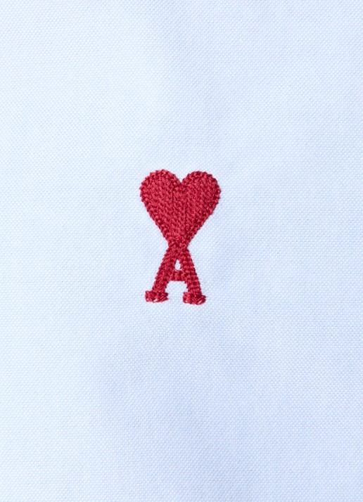 AMI Paris Blouse van piqué katoen met logoborduring  - detail 5 lichtblauw
