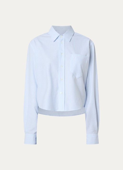 AMI Paris Cropped blouse met streepprint - voorkant 4 lichtblauw