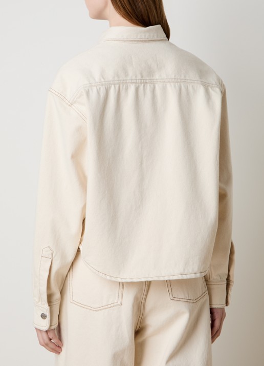 AMI Paris Cropped blouse van denim met logoborduring  - achterkant 5 gebroken wit