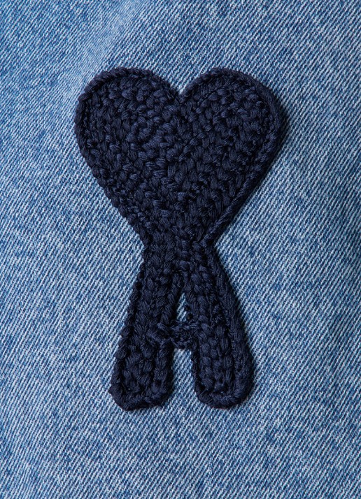 AMI Paris Cropped blouse van denim met logoborduring  - detail 5 indigo