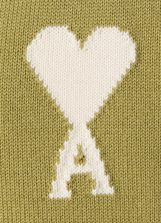 AMI Paris Fijngebreid vest in wolblend met logo - detail 5 lichtgroen