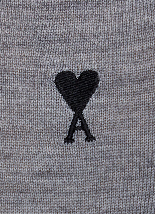 AMI Paris Fijngebreid vest van merino wol met logo - detail 5 middengrijs