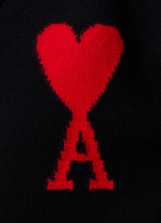 AMI Paris Fijngebreid vest van wol met ingebreid logo - detail 5 zwart