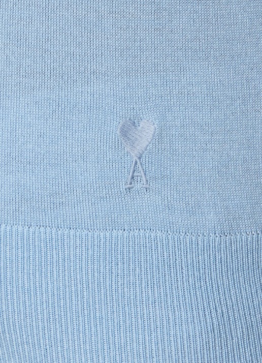 AMI Paris Fijngebreide polo in zijdeblend met logoborduring - detail 3 staalblauw
