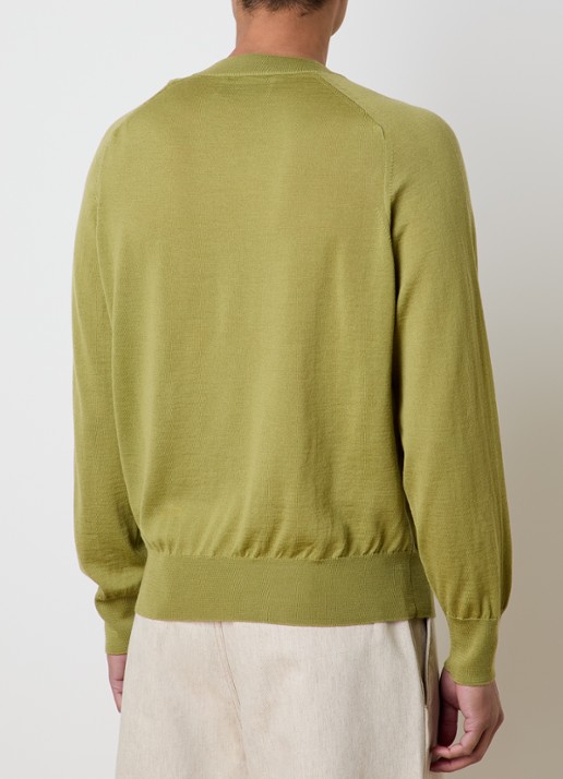AMI Paris Fijngebreide pullover van merino wol met logoborduring - achterkant 3 mosgroen