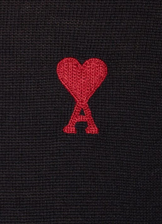AMI Paris Fijngebreide pullover van wol met logo - detail 5 zwart