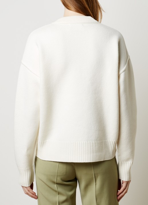 AMI Paris Fijngebreide pullover van wol met logo - achterkant 3 gebroken wit
