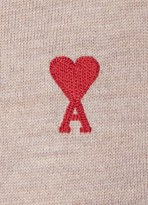 AMI Paris Fijngebreide pullover van wol met logo - detail 5 donkerbeige