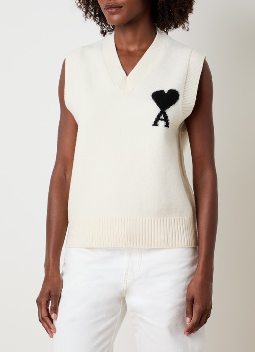 AMI Paris Fijngebreide spencer van wol met logo