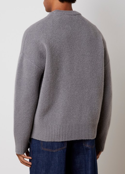 AMI Paris Fijngebreide trui in alpaca wolblend met logoprint - achterkant 3 grijs