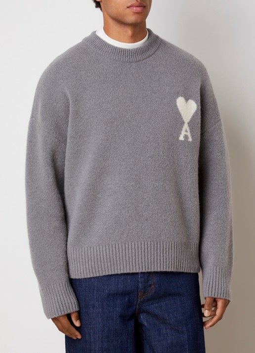 AMI Paris Fijngebreide trui in alpaca wolblend met logoprint