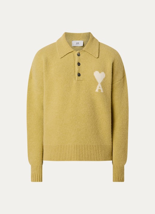 AMI Paris Fijngebreide trui in alpaca wolblend met polokraag en ingebreid logo