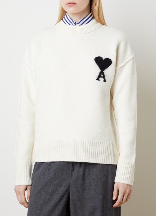 AMI Paris Fijngebreide trui van scheerwol met ingebreid logo