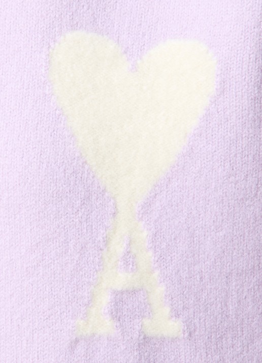 AMI Paris Fijngebreide trui van wol met logo  - detail 5 lavendel