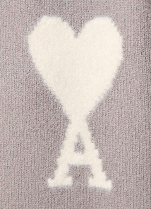 AMI Paris Fijngebreide trui van wol met logo  - detail 5 zand