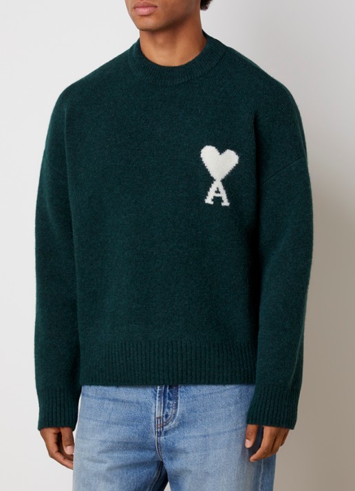 AMI Paris Fijngebreide trui van wol met logoprint