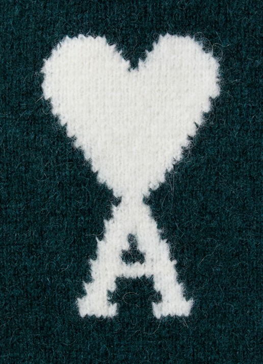 AMI Paris Fijngebreide trui van wol met logoprint - detail 5 groen