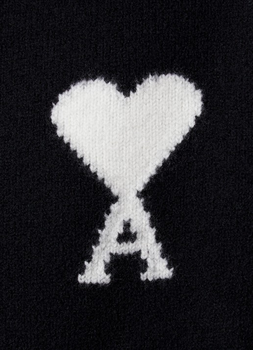 AMI Paris Fijngebreide trui van wol met logoprint - detail 5 zwart