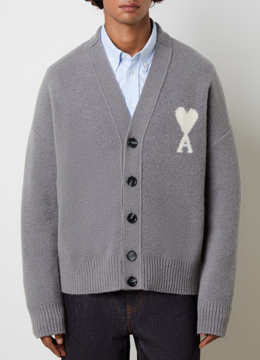 AMI Paris Grofgebreid vest in wolblend met logo