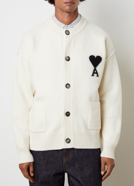 AMI Paris Grofgebreid vest van wol met logo
