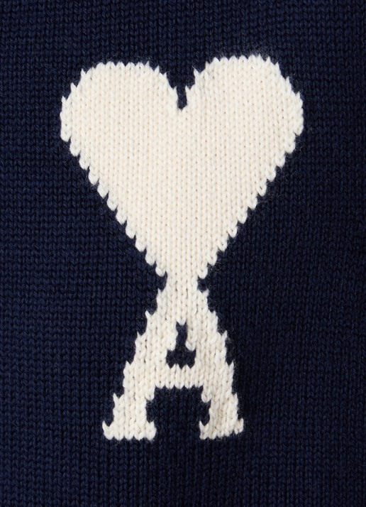AMI Paris Grofgebreide spencer in scheerwolblend met ingebreid logo - detail 4 donkerblauw