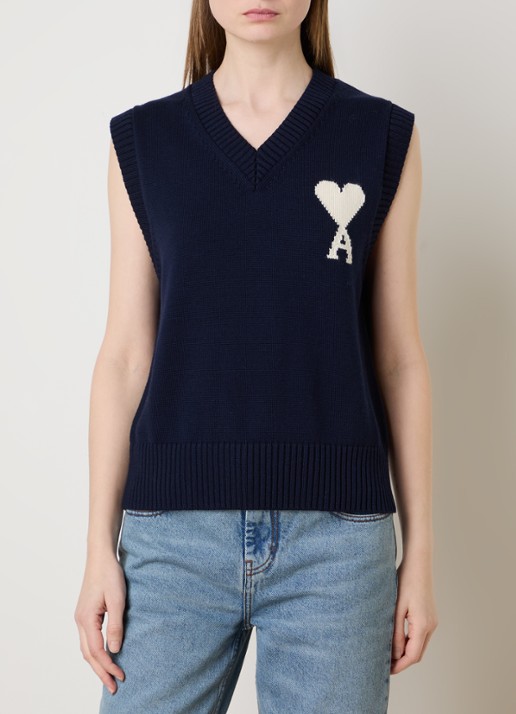 AMI Paris Grofgebreide spencer in scheerwolblend met ingebreid logo