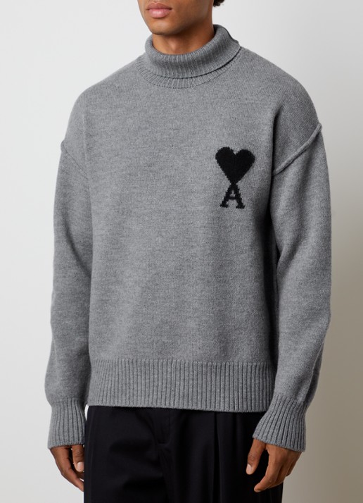 AMI Paris Grofgebreide trui van scheerwol met ingebreid logo