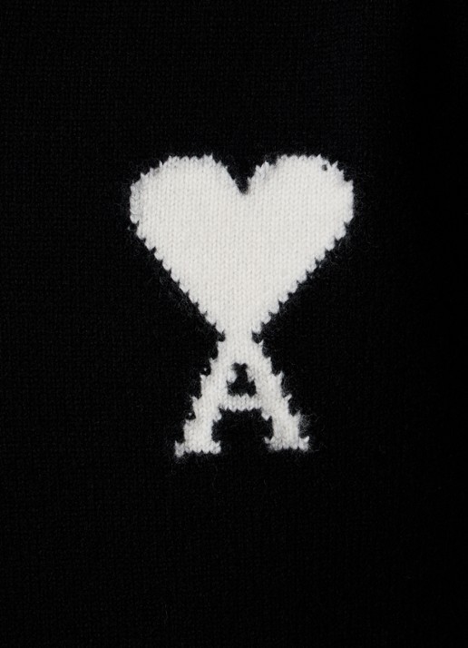 AMI Paris Grofgebreide trui van wol met logo - detail 3 zwart