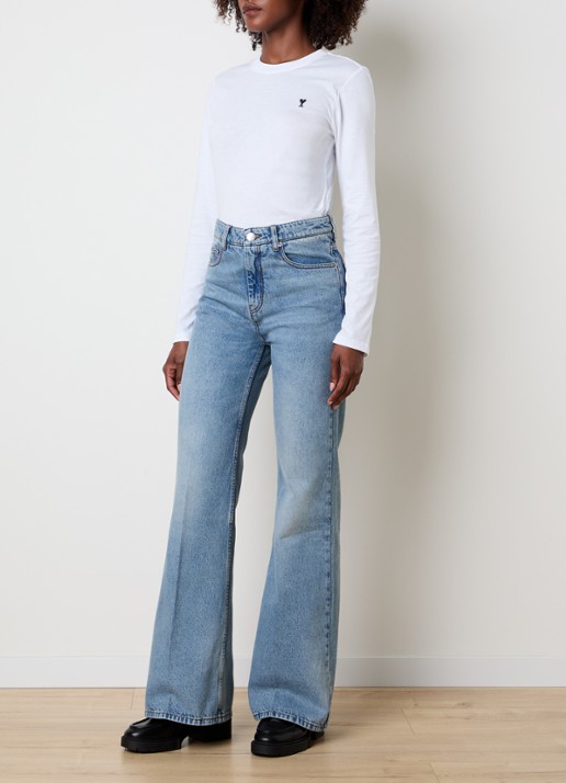 AMI Paris High waist flared jeans met lichte wassing - voorkant 6 indigo