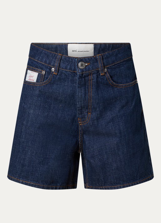 AMI Paris High waist loose fit korte broek van denim - voorkant indigo