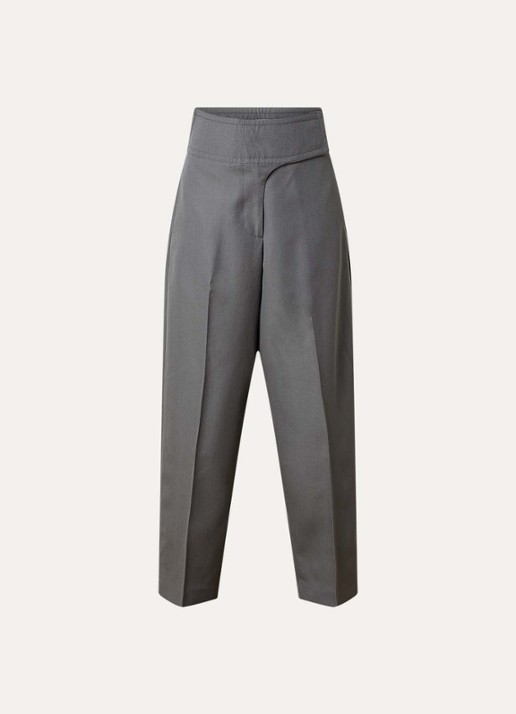 AMI Paris High waist loose fit pantalon van wol met steekzakken - voorkant grijs