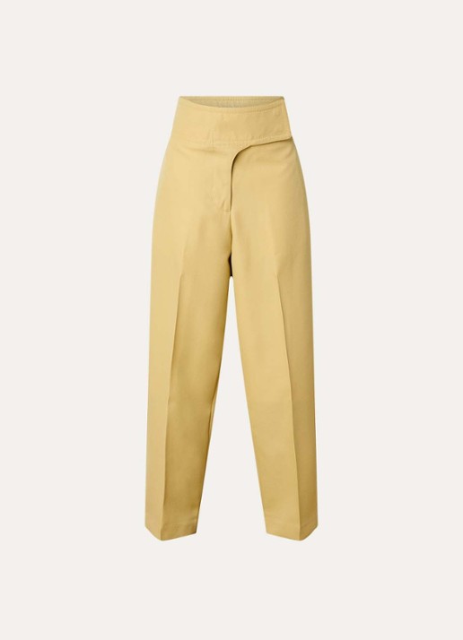 AMI Paris High waist loose fit pantalon van wol met steekzakken - voorkant 4 mosterd