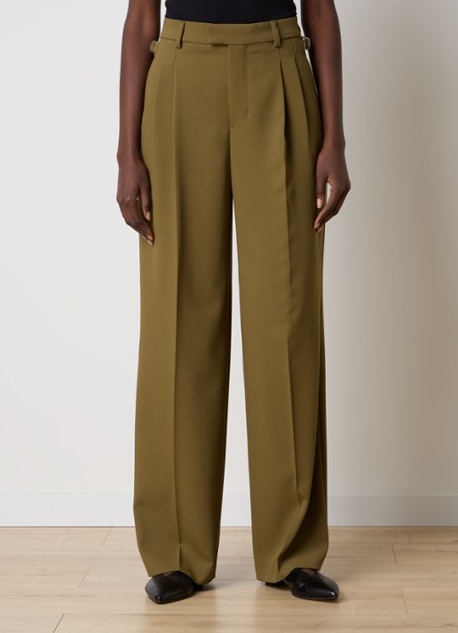 AMI Paris High waist wide fit pantalon met steekzakken - detail mosgroen