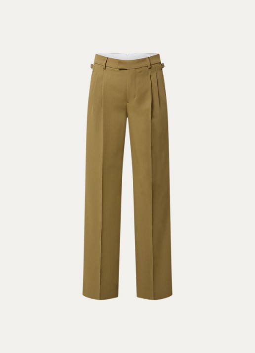 AMI Paris High waist wide fit pantalon met steekzakken - voorkant 4 mosgroen