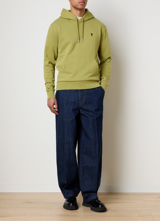 AMI Paris Hoodie met logoborduring - voorkant 2 mosgroen