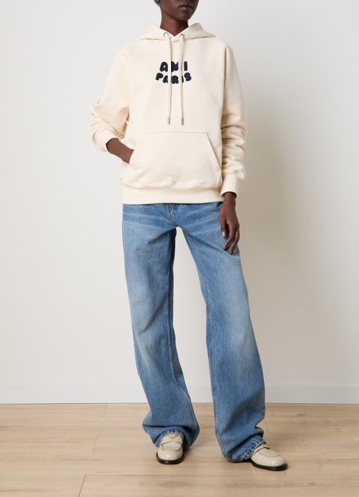 AMI Paris Hoodie van  katoen met 3D logoprint - voorkant 6 ivoor