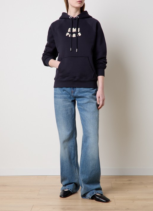 AMI Paris Hoodie van  katoen met 3D logoprint - voorkant 6 donkerblauw