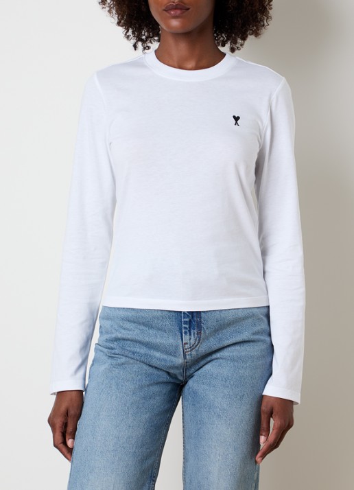 AMI Paris Longsleeve met logoborduring - detail wit