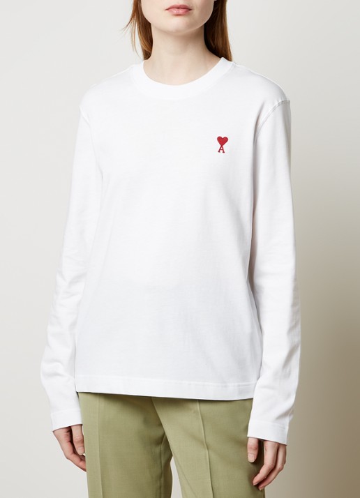 AMI Paris Longsleeve van  katoen met logoborduring - detail 4 wit