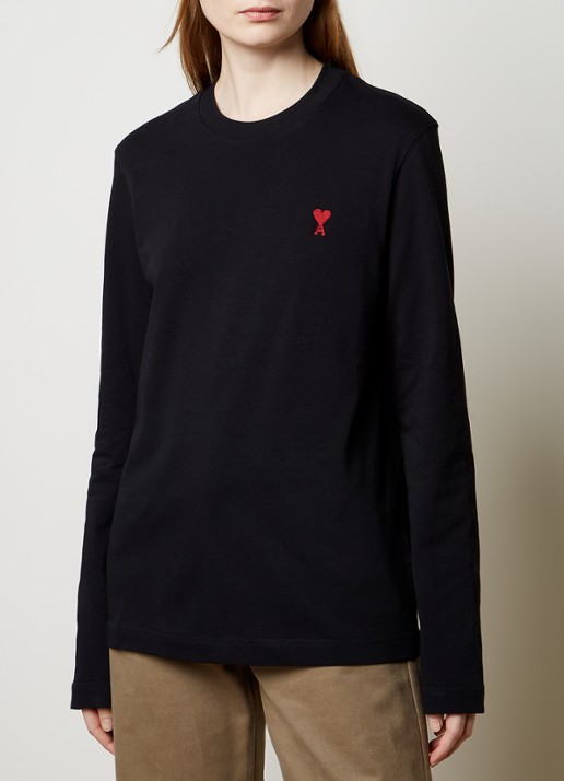 AMI Paris Longsleeve van  katoen met logoborduring - detail 3 zwart