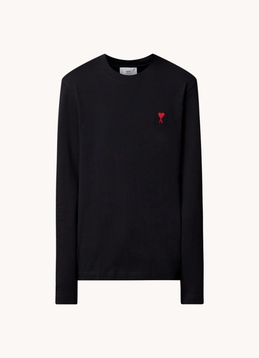AMI Paris Longsleeve van  katoen met logoborduring - voorkant zwart