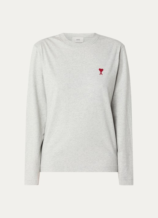 AMI Paris Longsleeve van  katoen met logoborduring  - voorkant 4 grijsmele