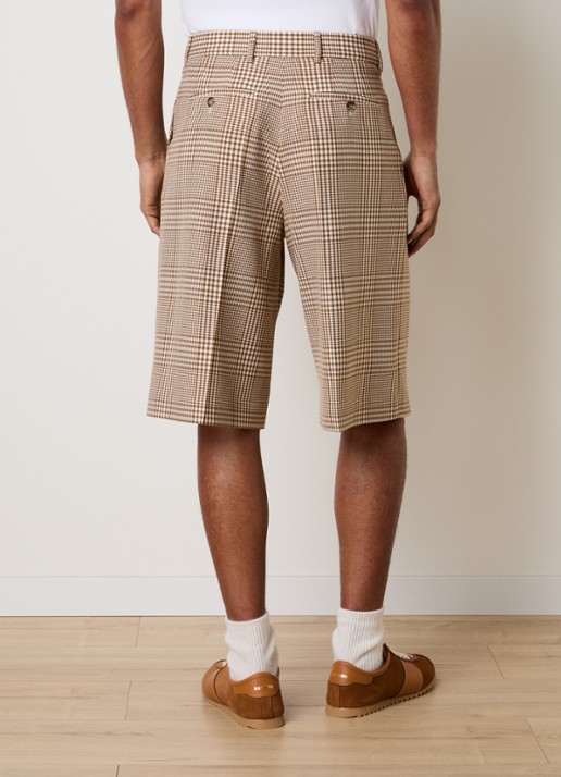 AMI Paris Loose fit korte broek met pied-de-poule dessin - achterkant camel