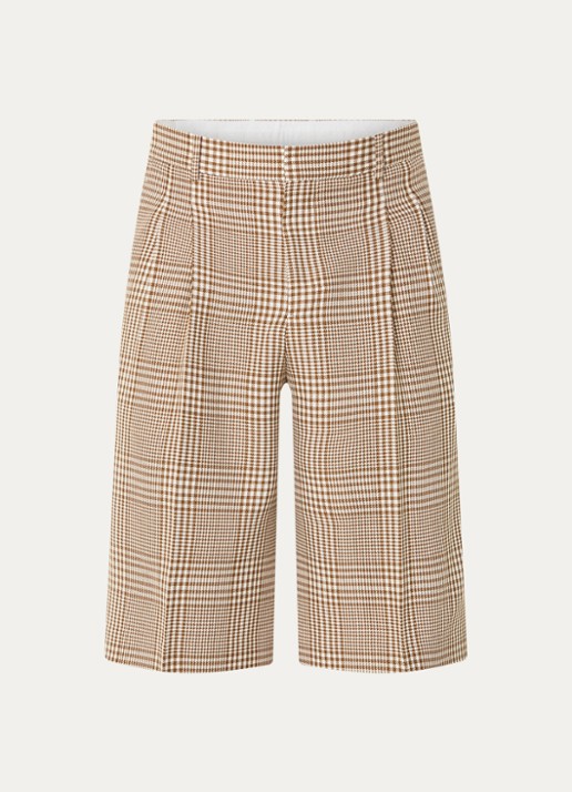 AMI Paris Loose fit korte broek met pied-de-poule dessin - voorkant 2 camel