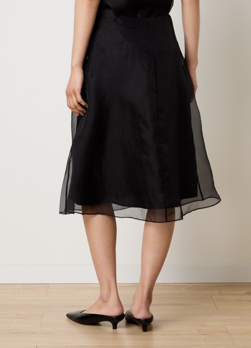 AMI Paris Mid waist midi rok van zijde - achterkant 3 zwart