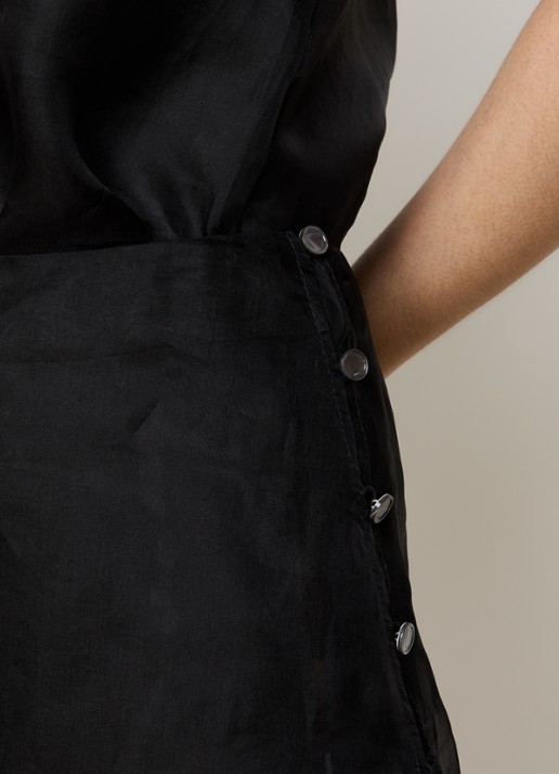 AMI Paris Mid waist midi rok van zijde - detail 5 zwart