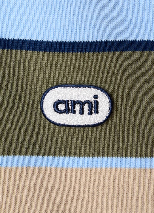AMI Paris Oversized polo met streepprint - detail 5 mosgroen