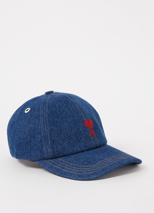 AMI Paris Pet met logoborduring - voorkant denim