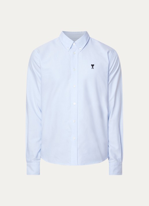 AMI Paris Quota blouse met logoborduring - voorkant 4 lichtblauw