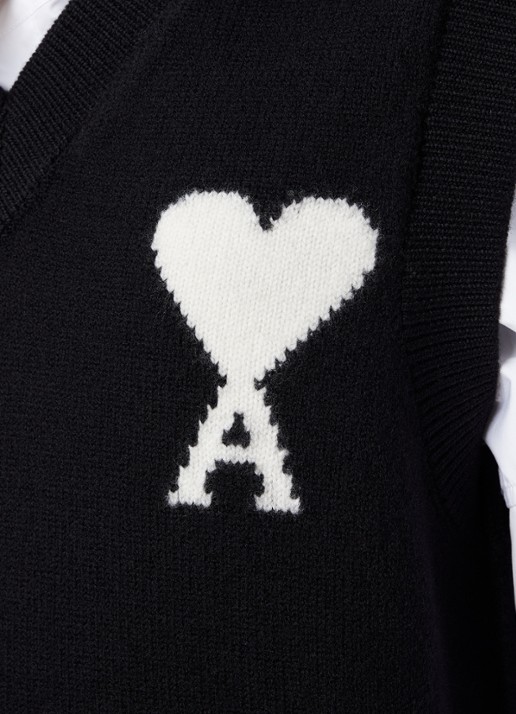 AMI Paris Quota fijngebreide spencer van scheerwol met logo - detail 2 zwart